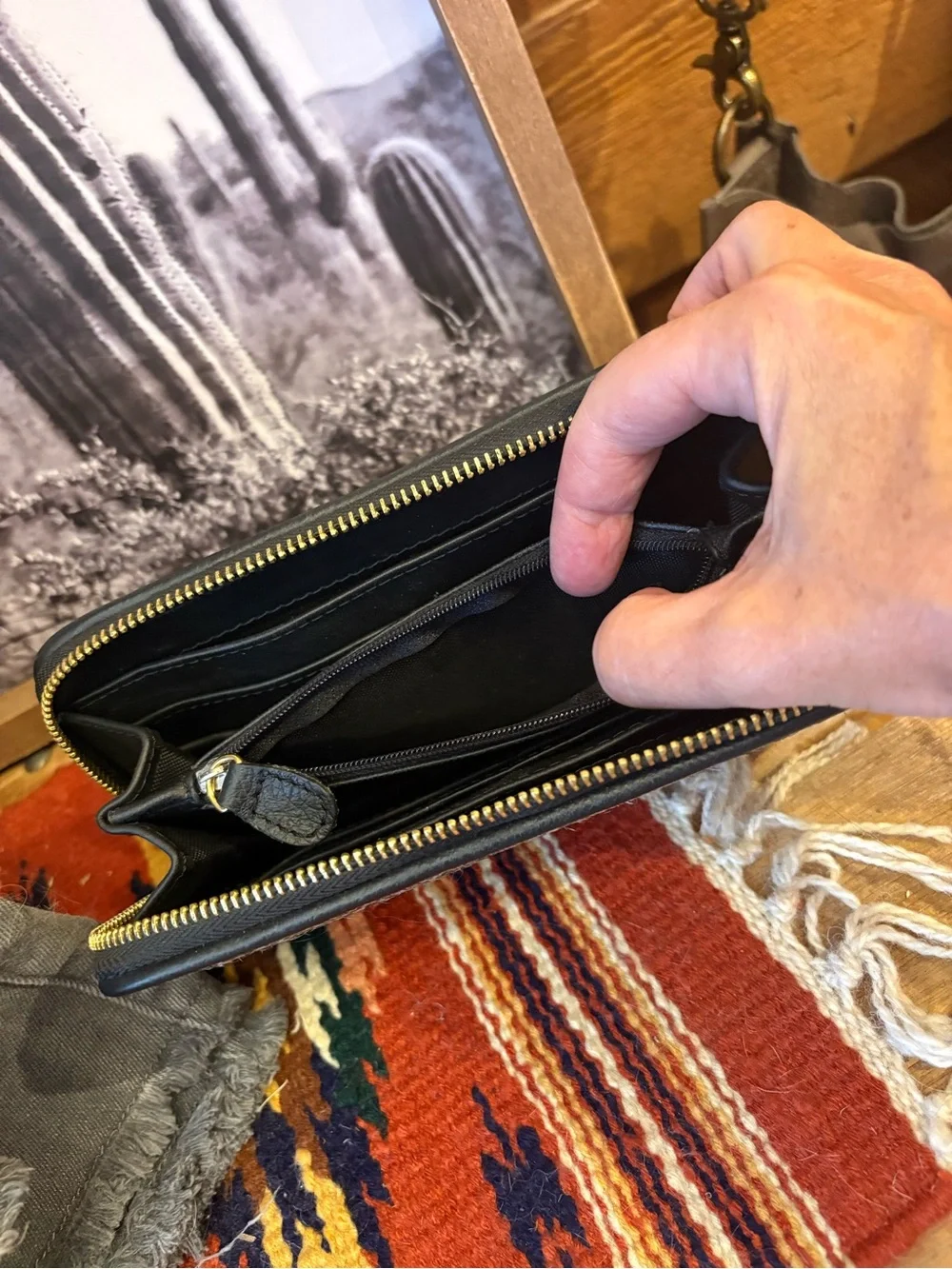 Men's Brown Hair-On Leather Zip Wallet - Picture 9 of 11